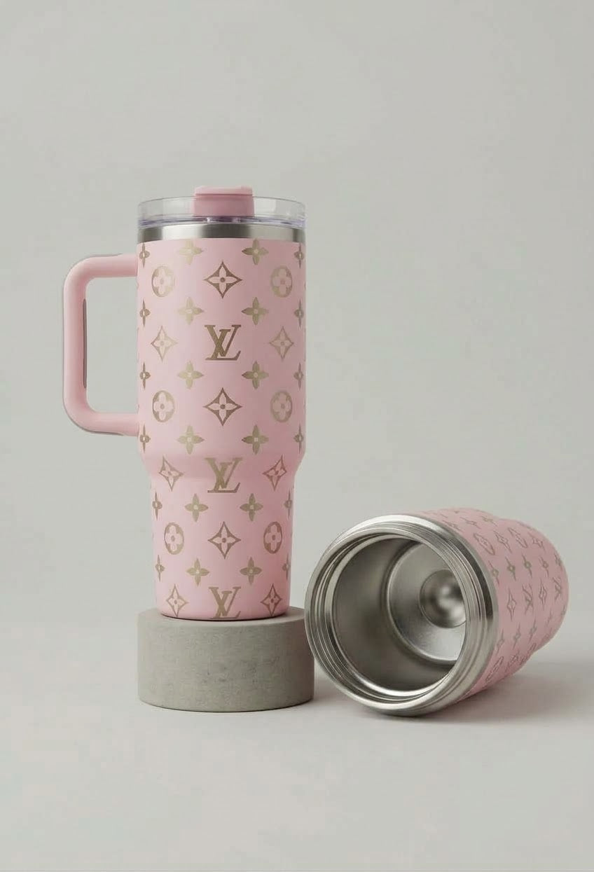Luxe Blush Pink Monogram Insulated Tumbler, 40oz with Handle, view 2