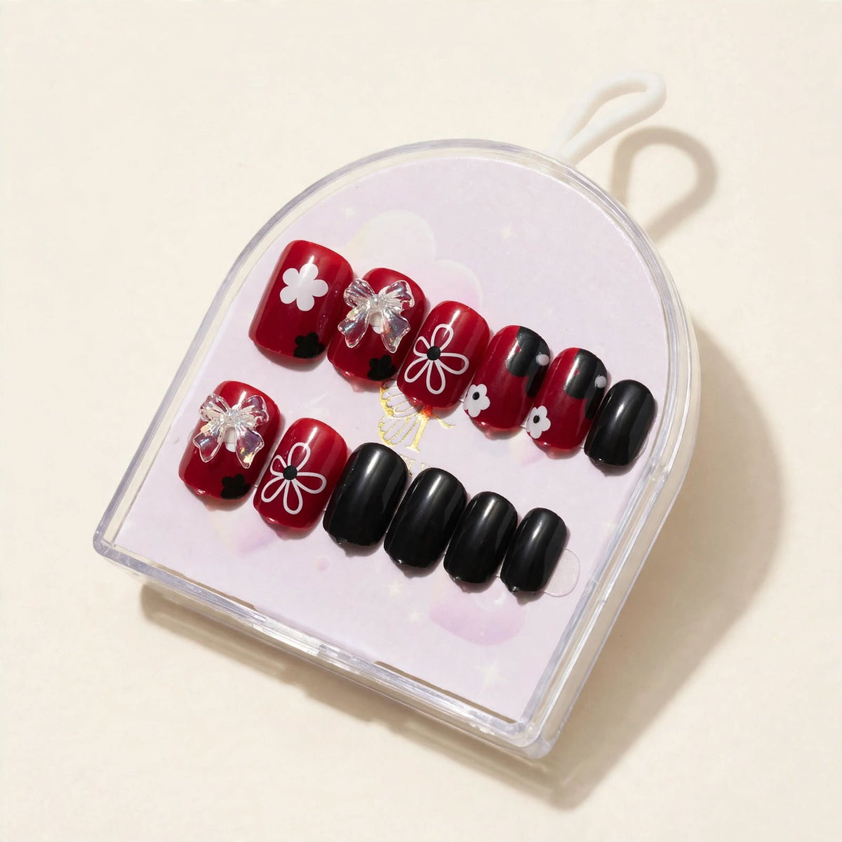 Cherry Noir short press-on nails, angled