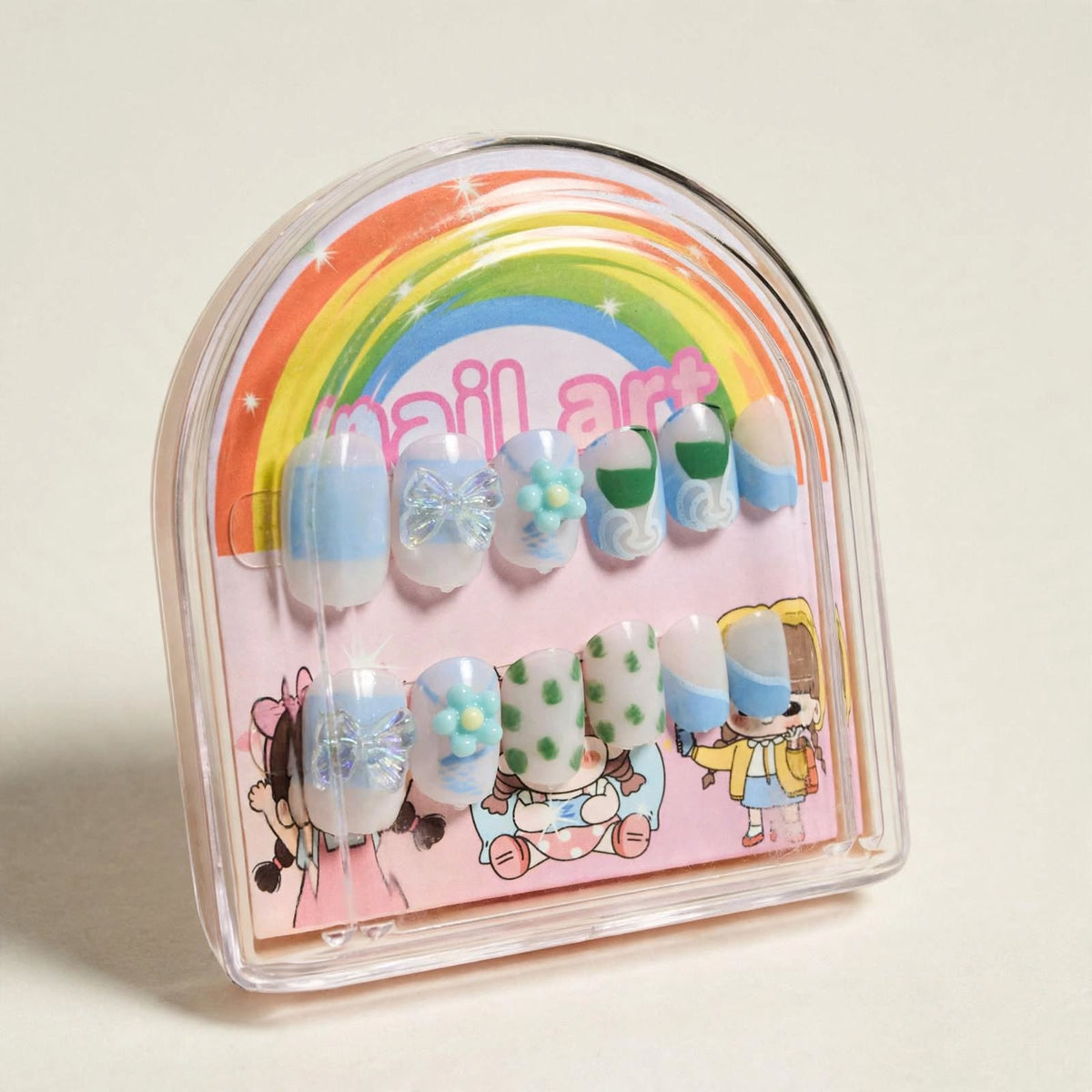 Mint Polka Dots kids press-on nails