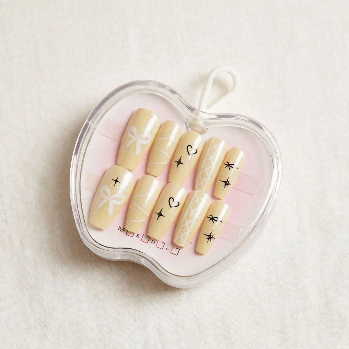 Cream Sparkle Stars long press-on nails