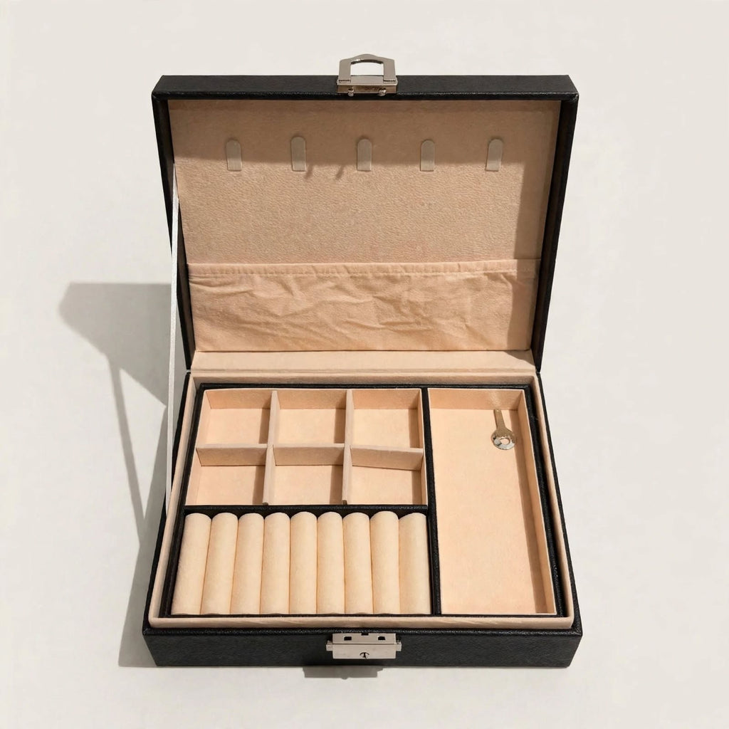 Black jewellery box, open