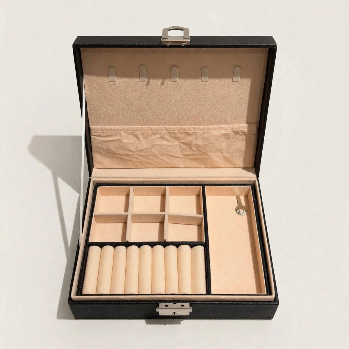 Black jewellery box, open