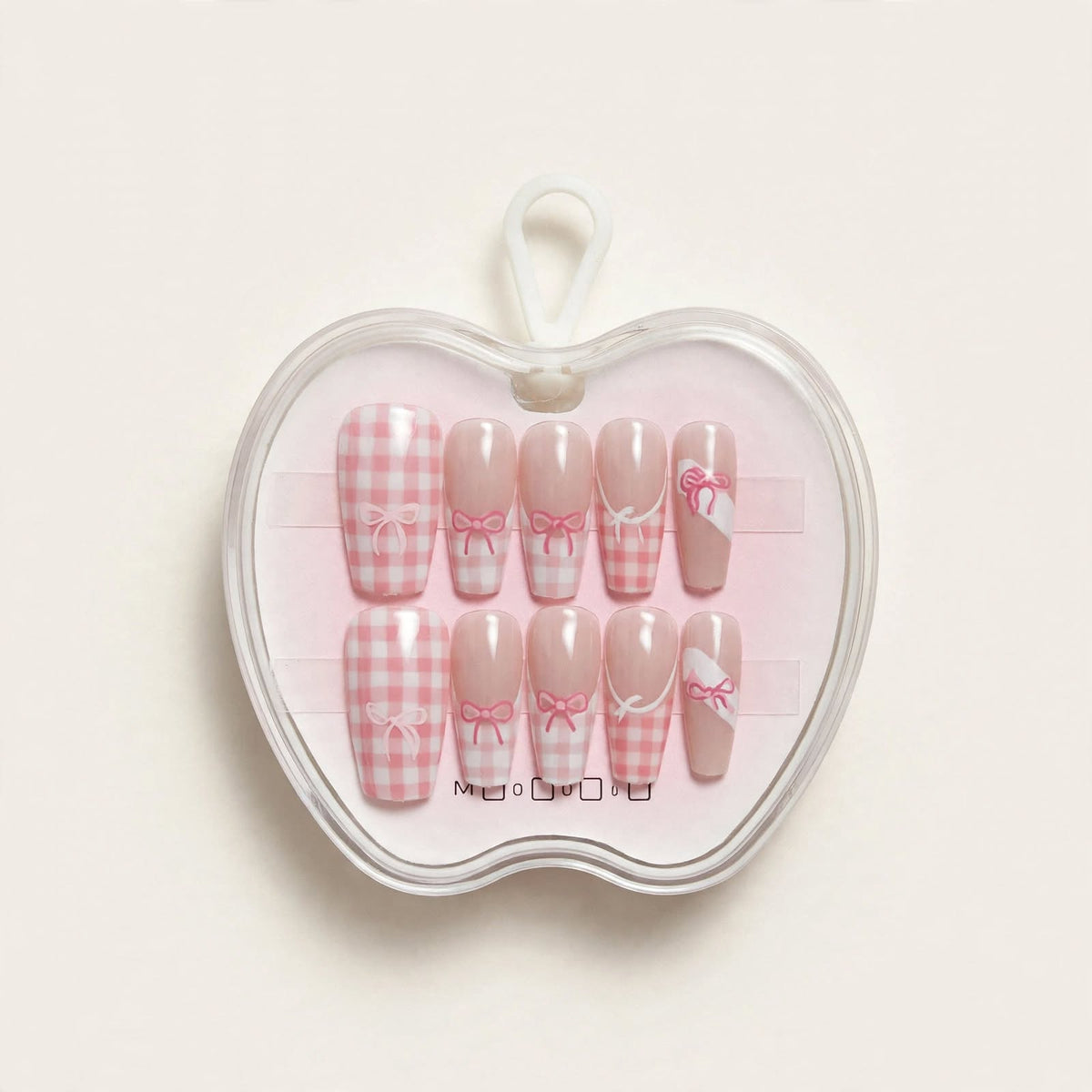 Pink Gingham Bows long press-on nails