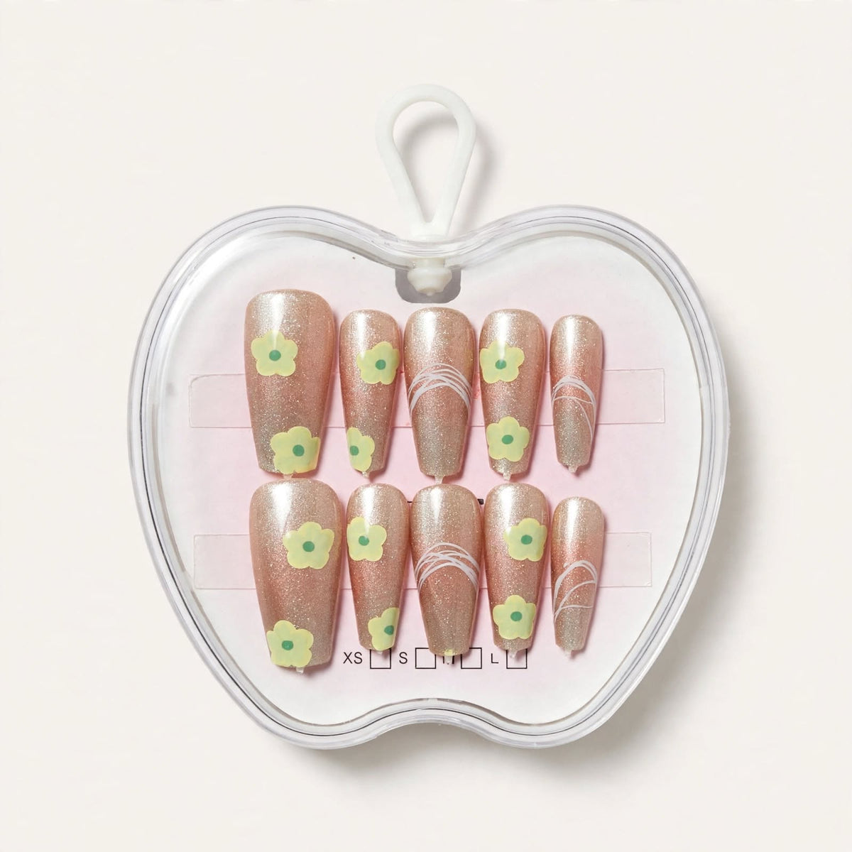 Green Daisy Shimmer long press-on nails