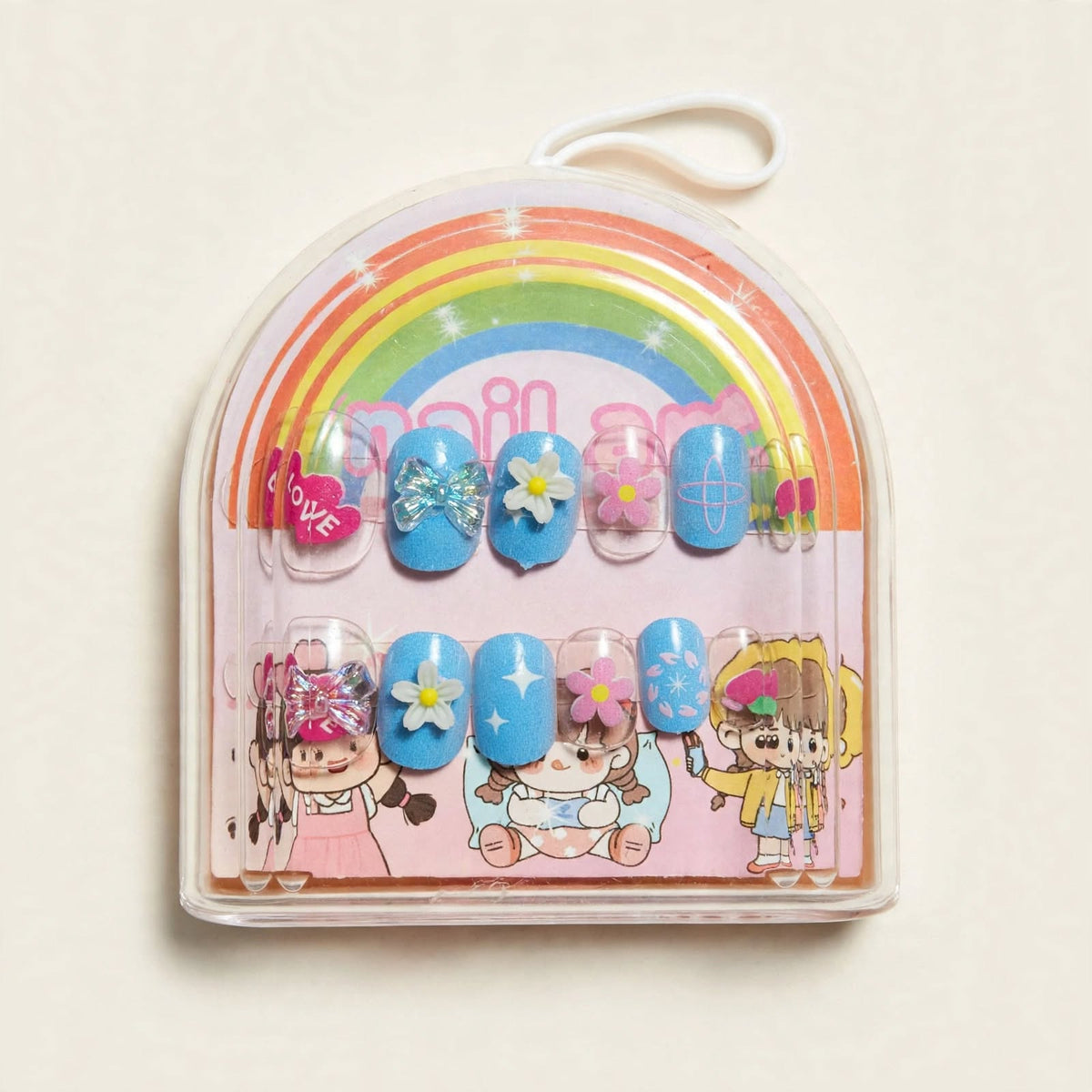 Sky Blue Daisies kids press-on nails