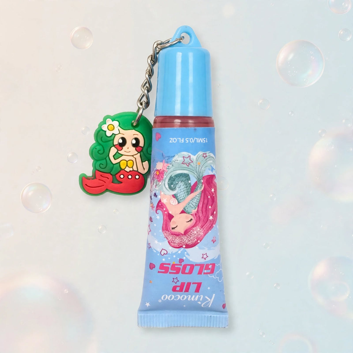 Rimocoo mermaid lip gloss on a bubble background