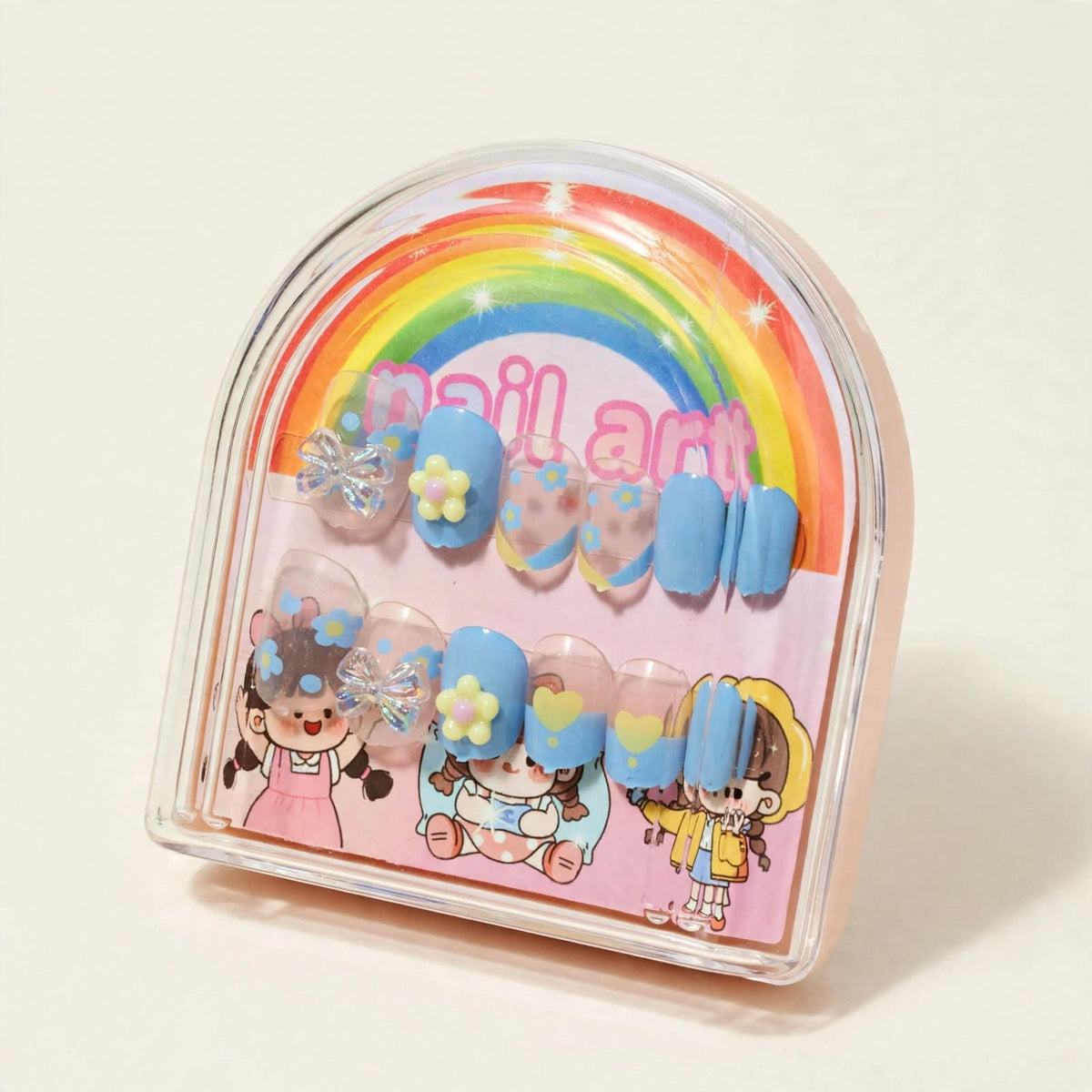 Blue Daisy Rainbow kids press-on nails