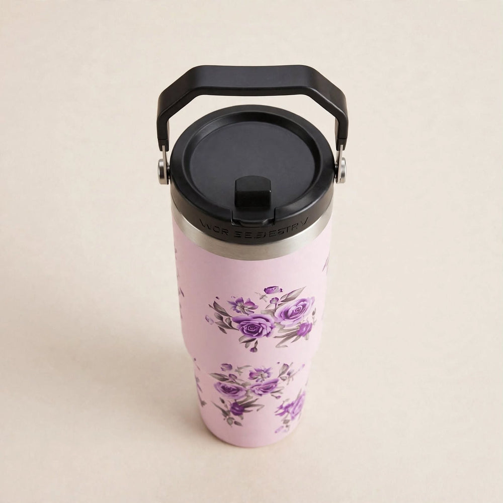 Lilac floral insulated travel tumbler
