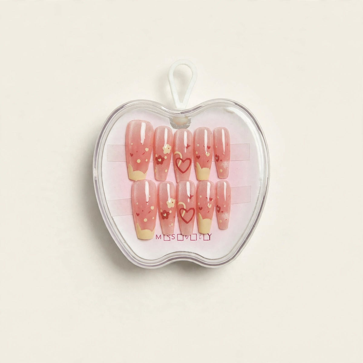 Peach Hearts French long press-on nails