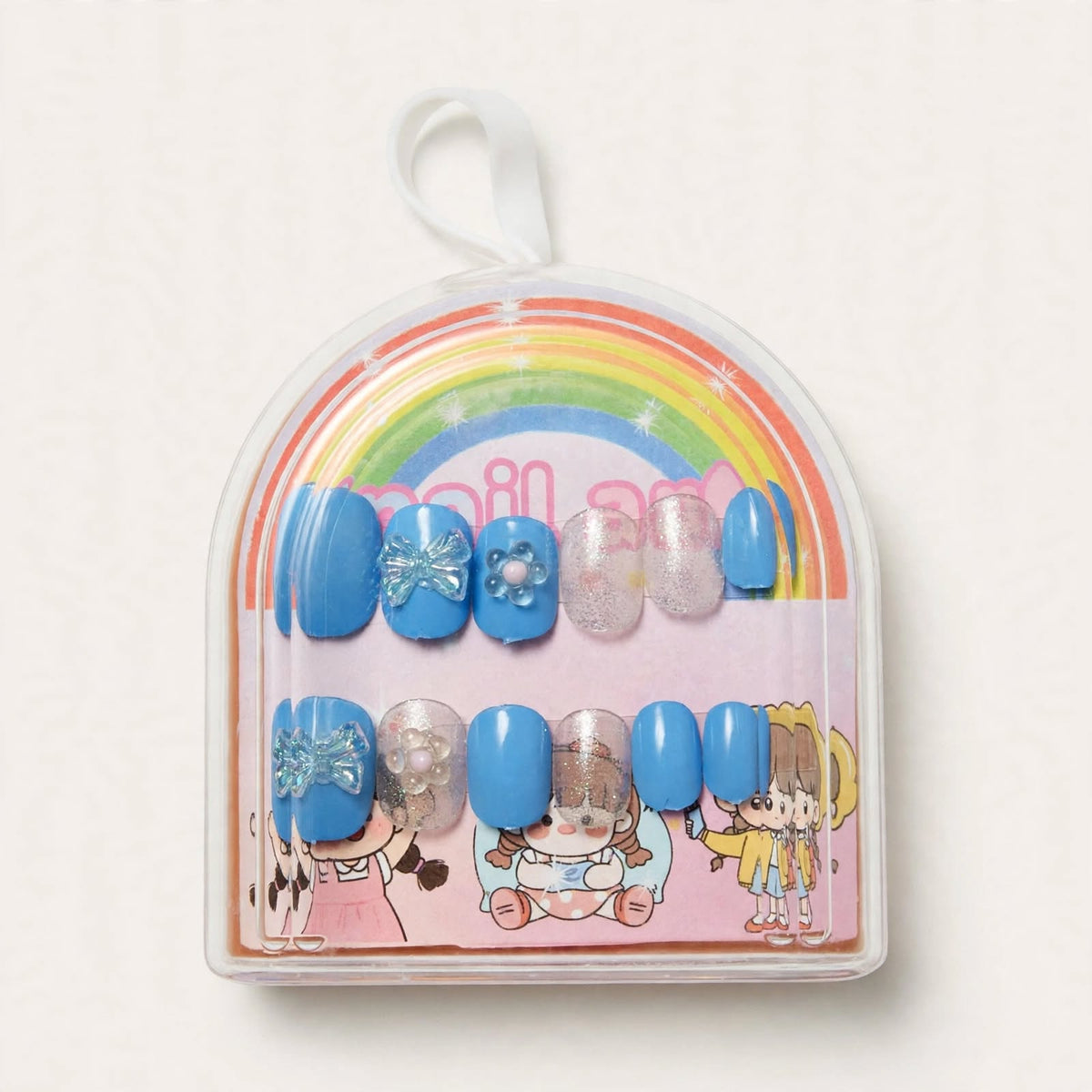 Ocean Blue Bows kids press-on nails