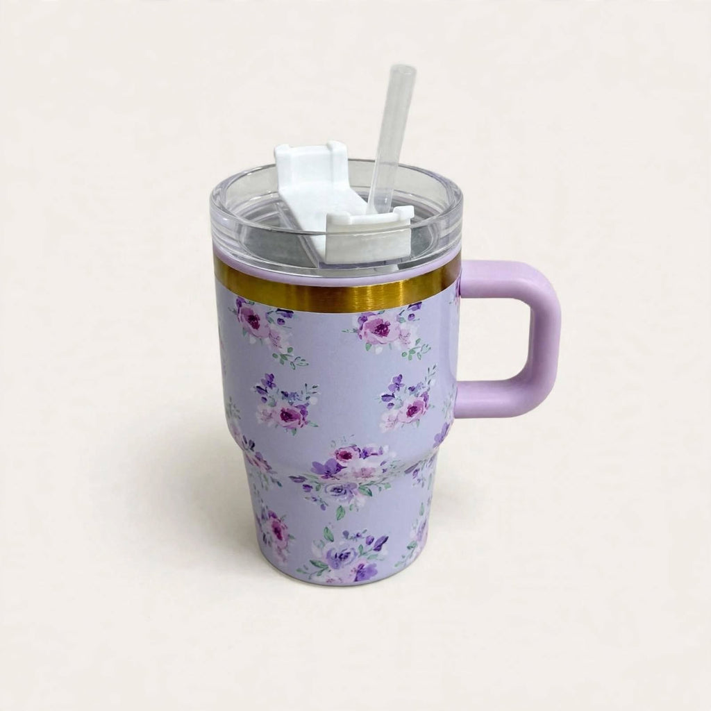 Lilac floral 600ml tumbler with straw lid