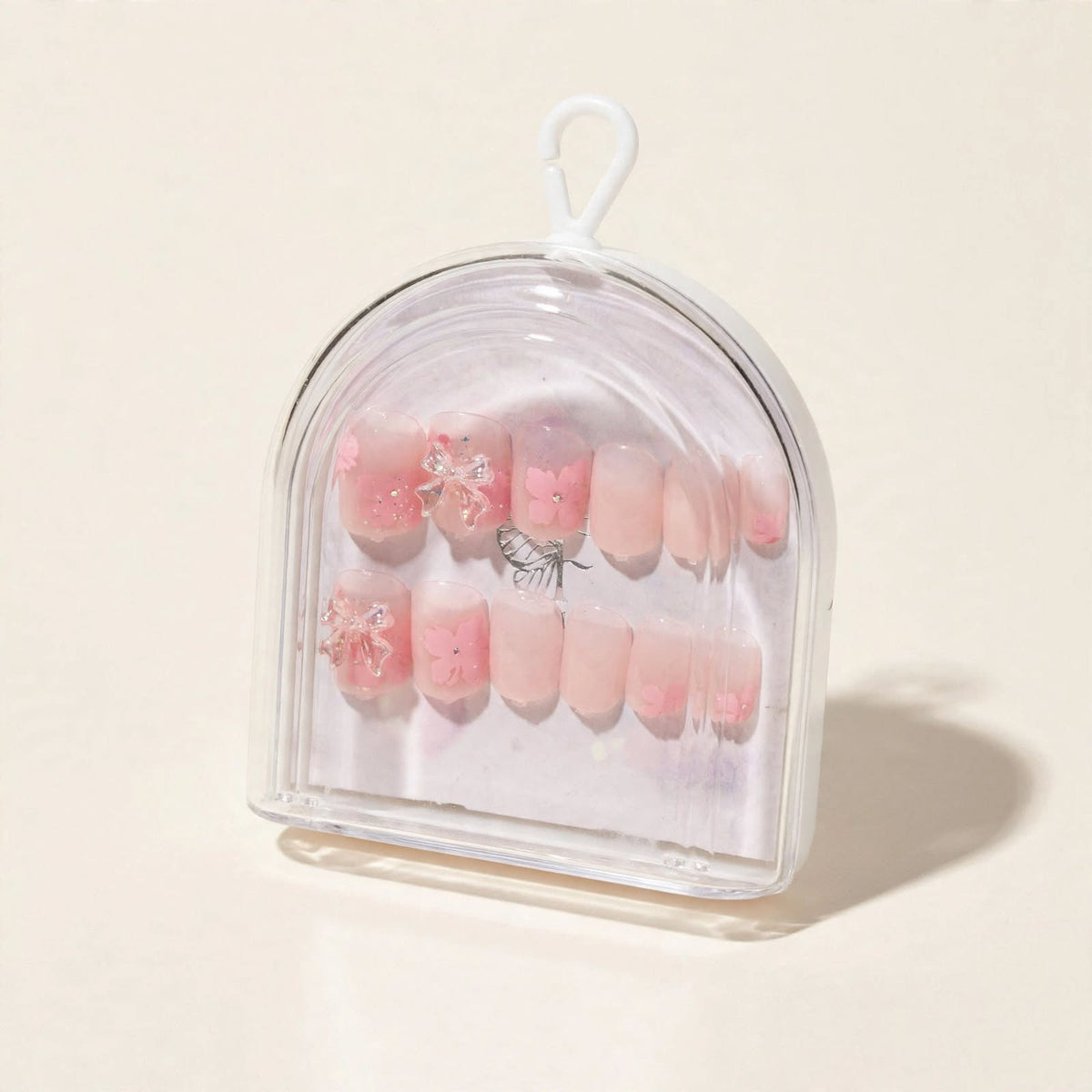 Pink Ombre Bow short press-on nails
