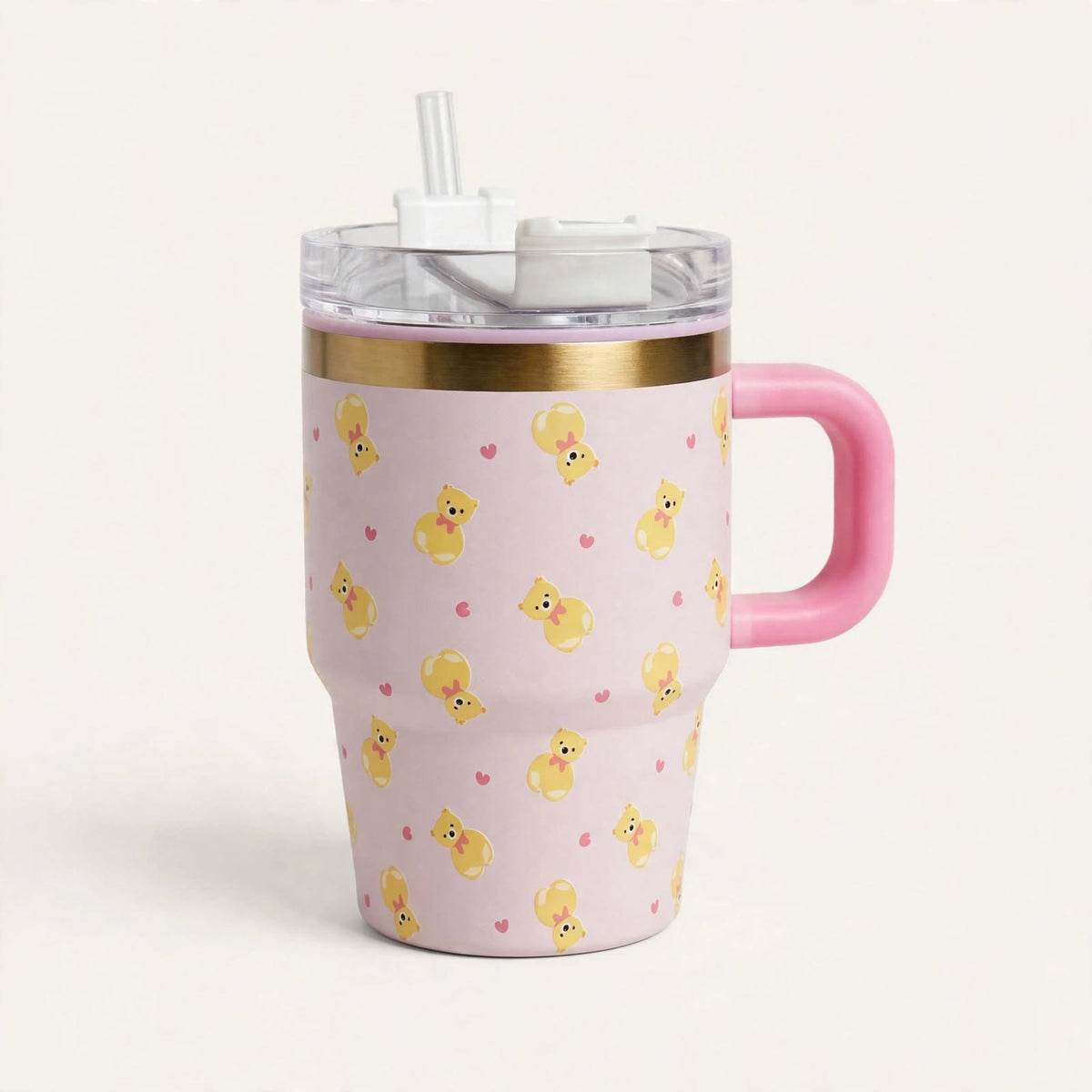 Beige floral 600ml tumbler, front