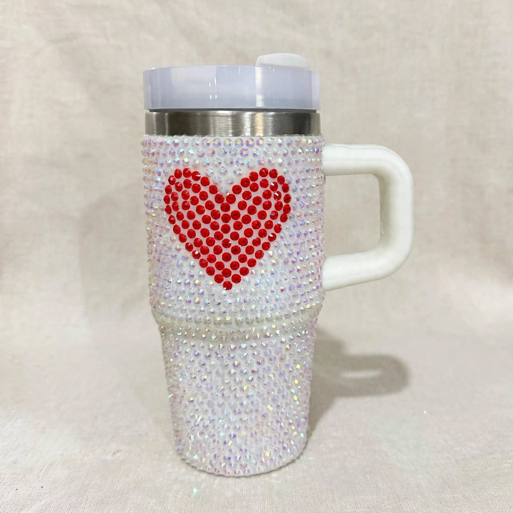 Rhinestone tumbler with red heart, side