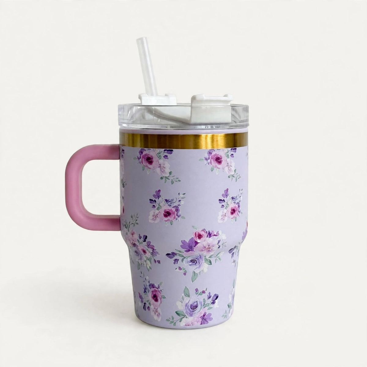 Lilac floral 600ml tumbler, front