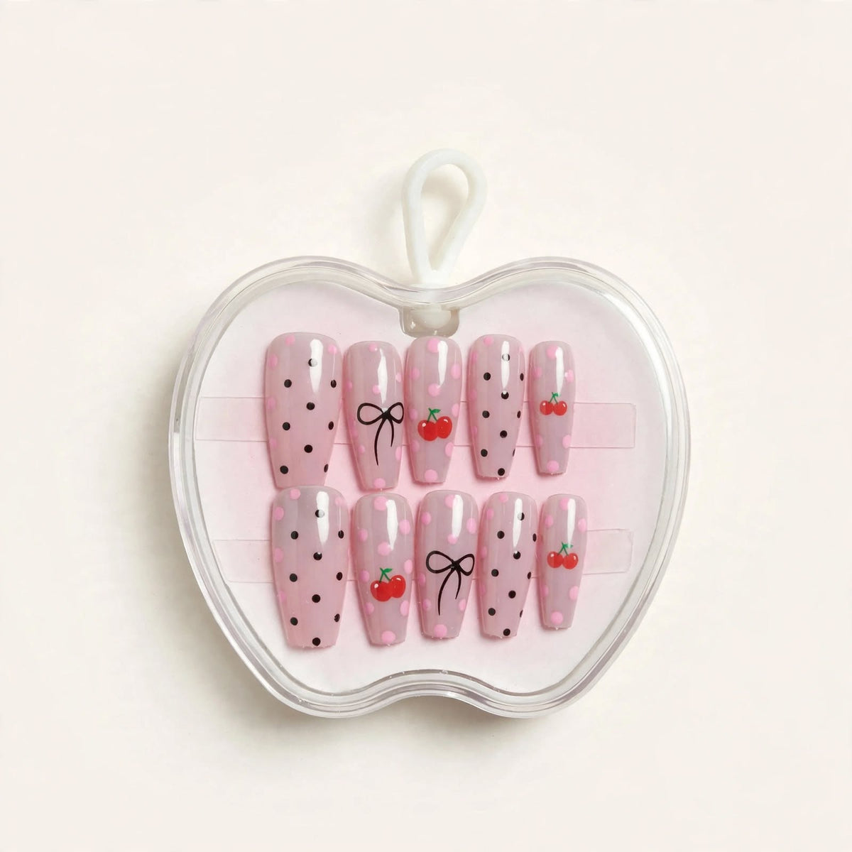 Pink Cherry Bows long press-on nails