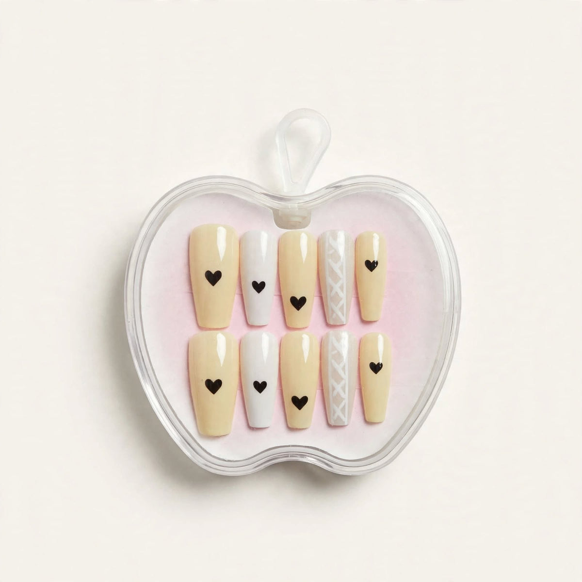 Butter Hearts long press-on nails