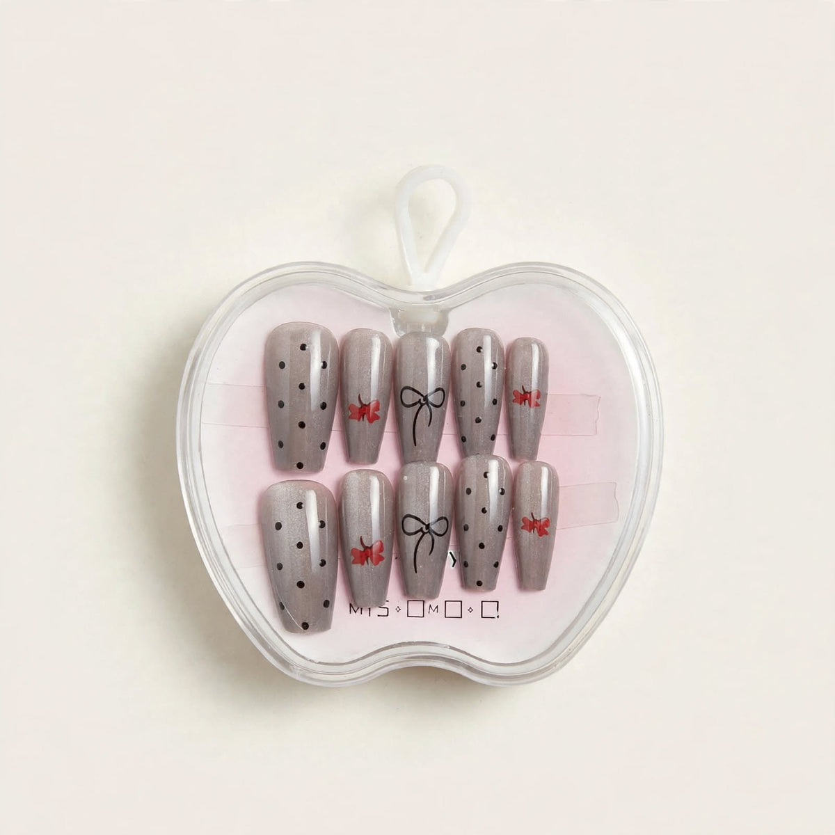 Grey Cherry Bows long press-on nails