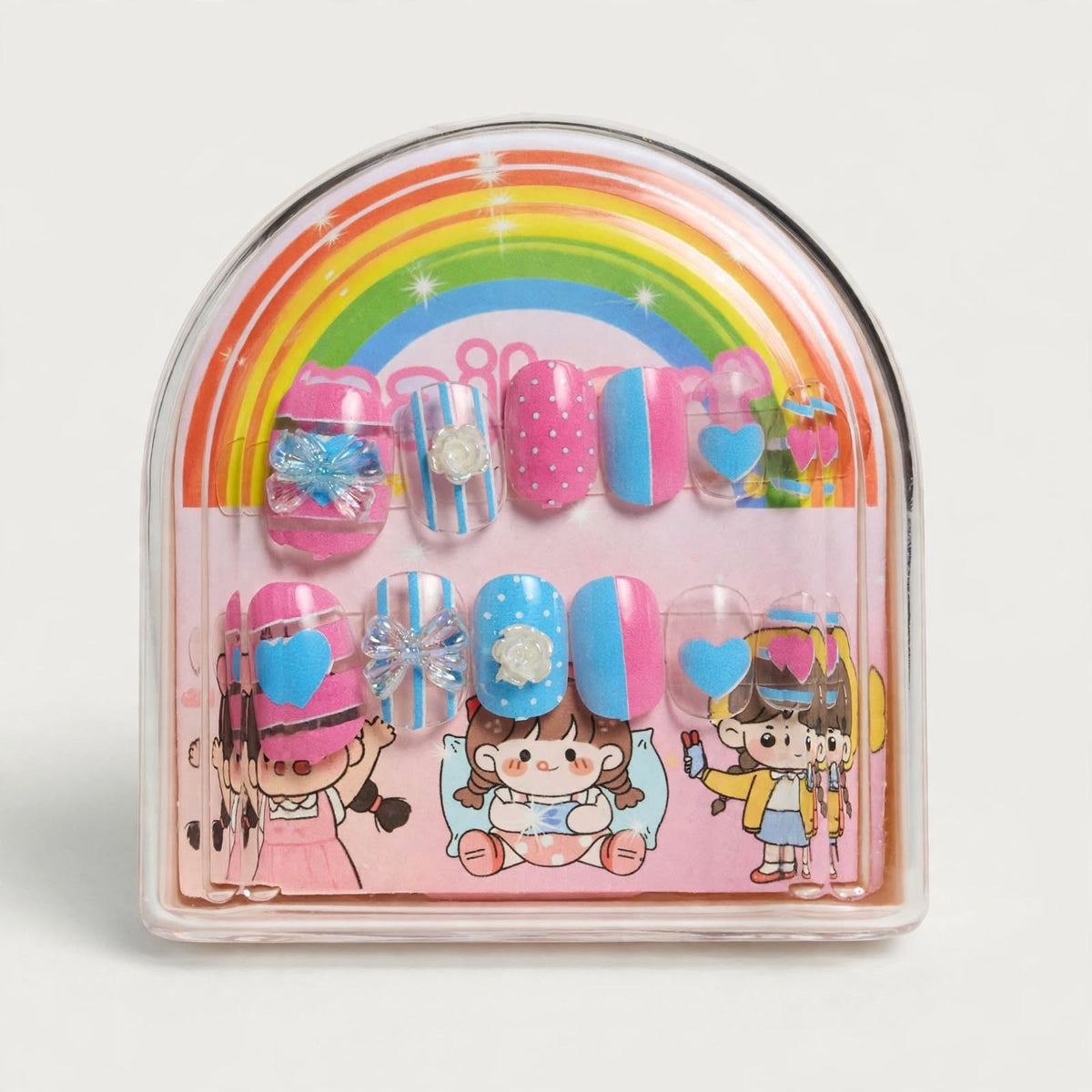 Pink and Blue Stripes kids press-on nails