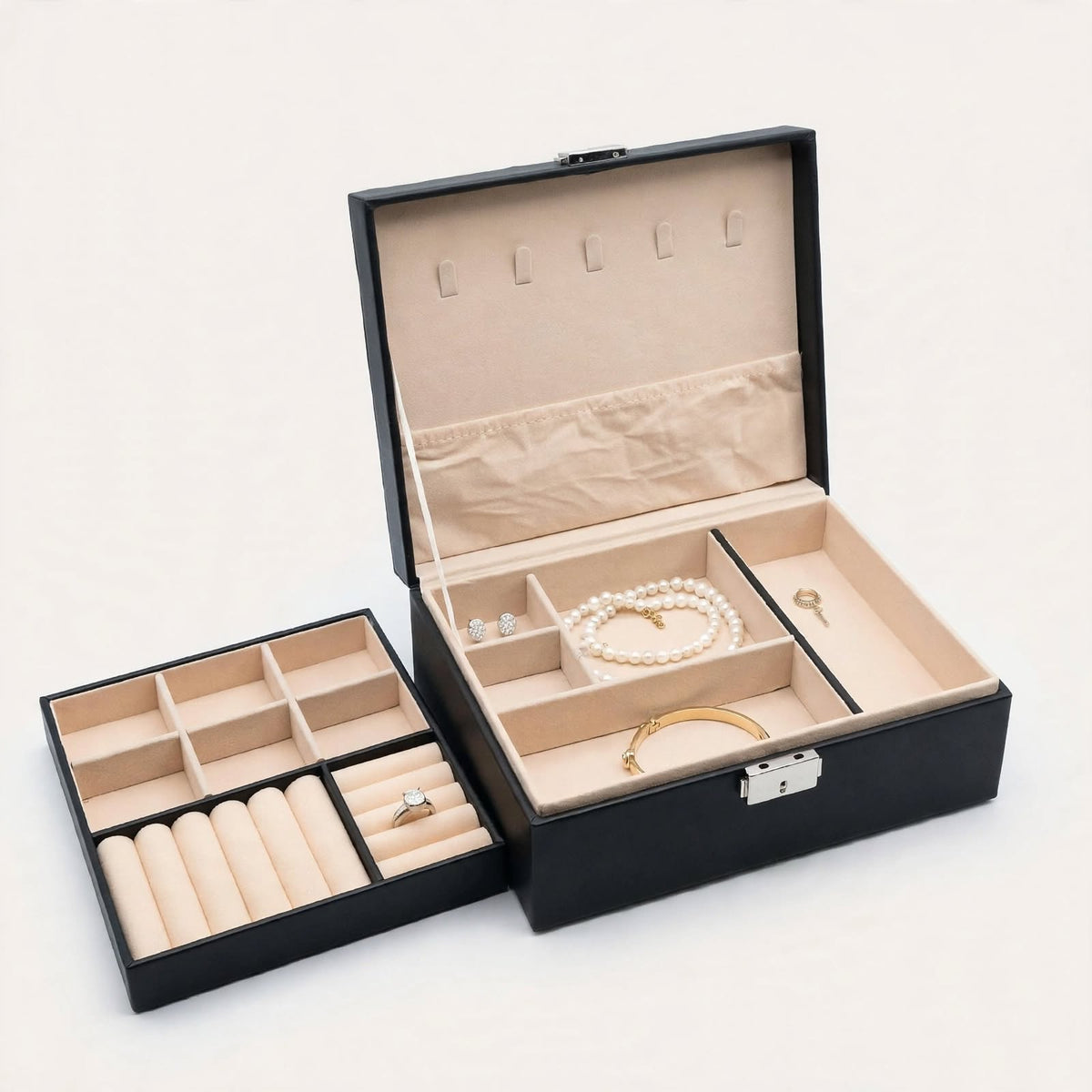Black jewellery box with removable tray