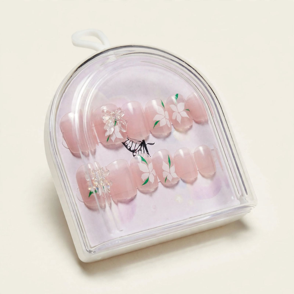 Blush Blossom short press-on nails, angled