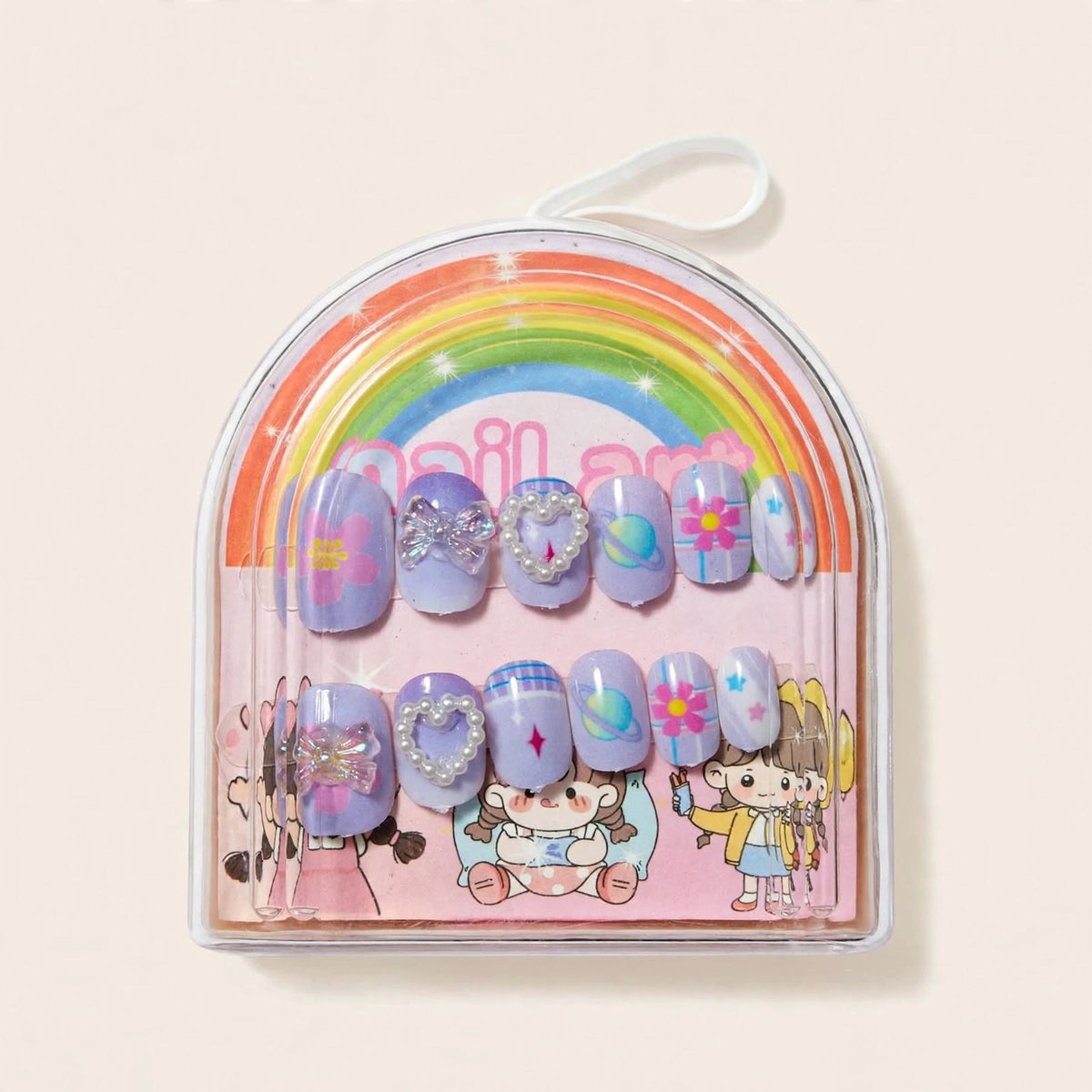 Lilac Gem Hearts kids press-on nails