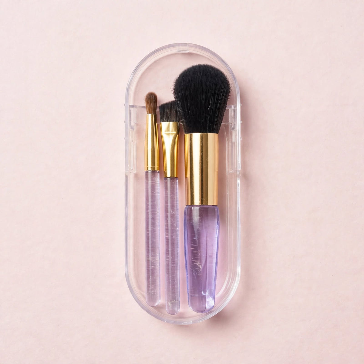 Mini makeup brush set in clear case