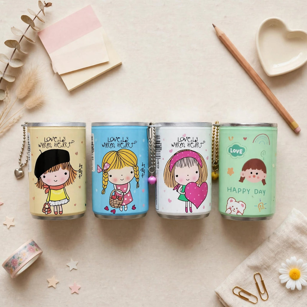 Four canned wet wipes with girl prints and keychains