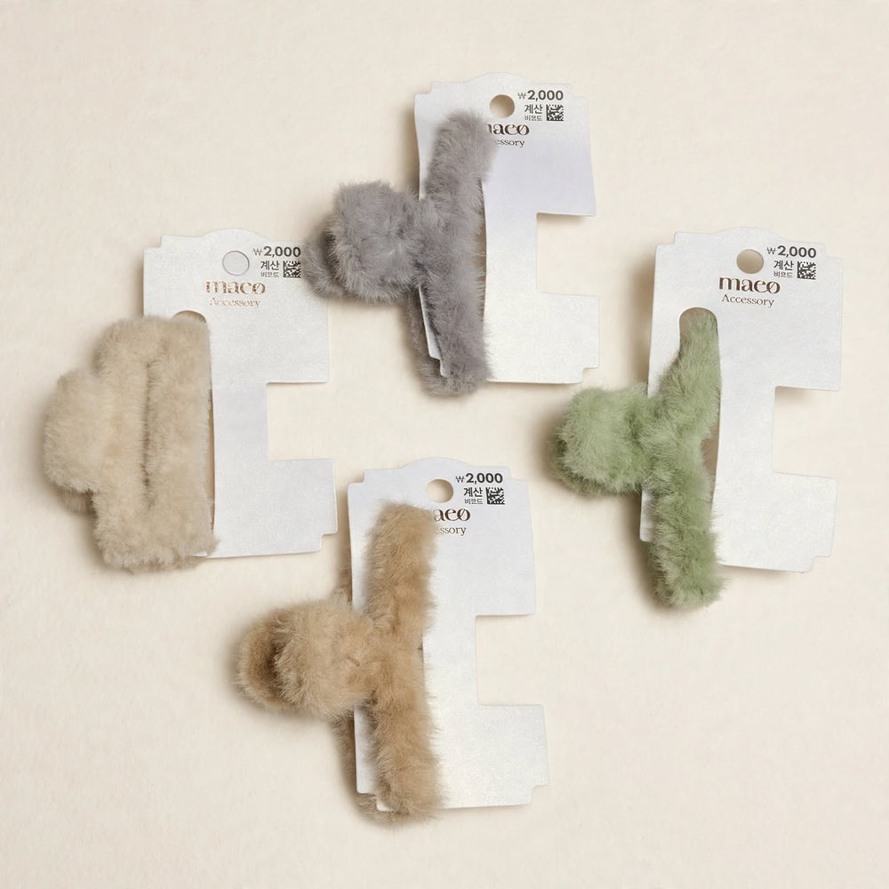 Plush hair claw clips in cream, grey, sage and mocha