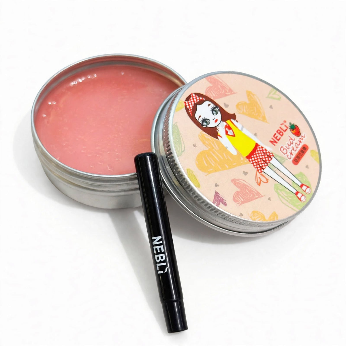 Nebli lip cream tin and brush, angled