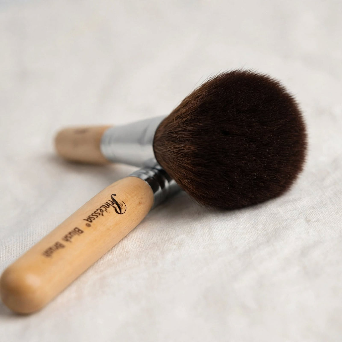 Precious wooden handle powder brush, close up