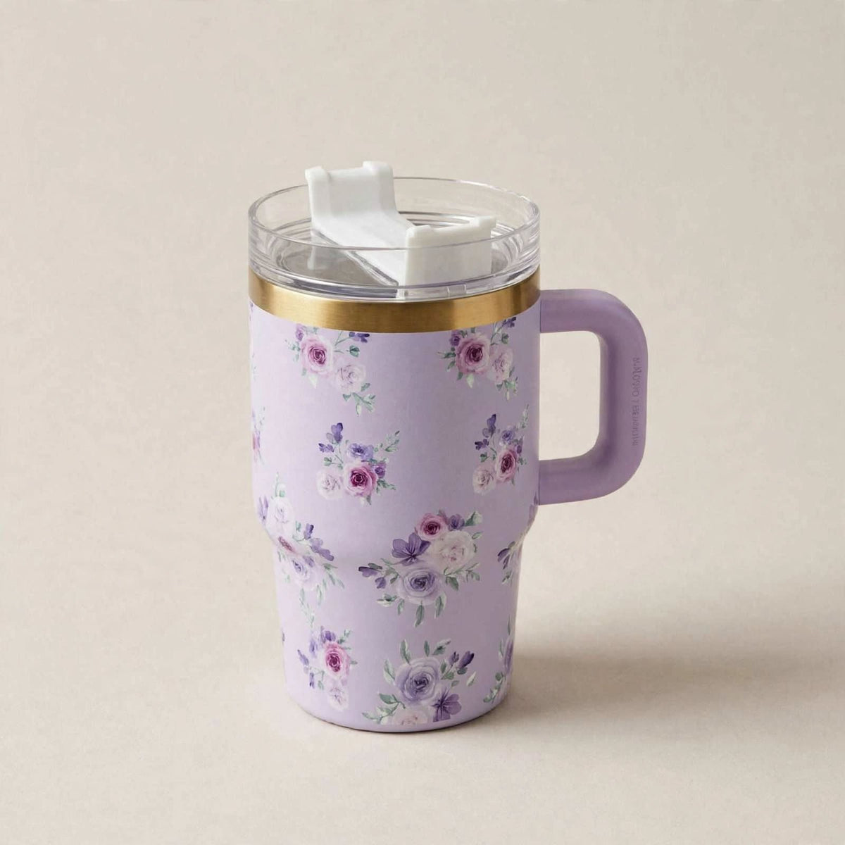 Lilac floral 600ml tumbler with handle