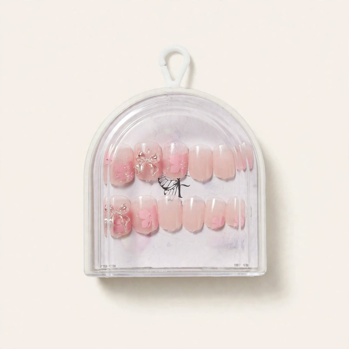 Pink Ombre Bow short press-on nails, front