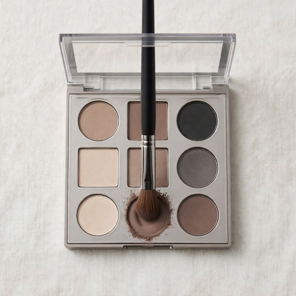 Eyeshadow brush with an eyeshadow palette
