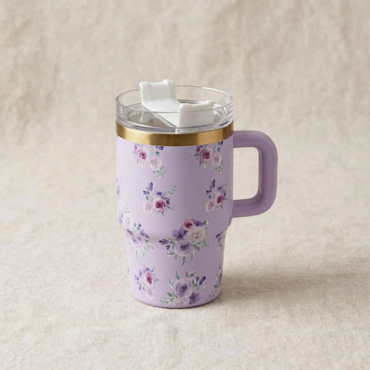 Lilac floral 600ml tumbler, side