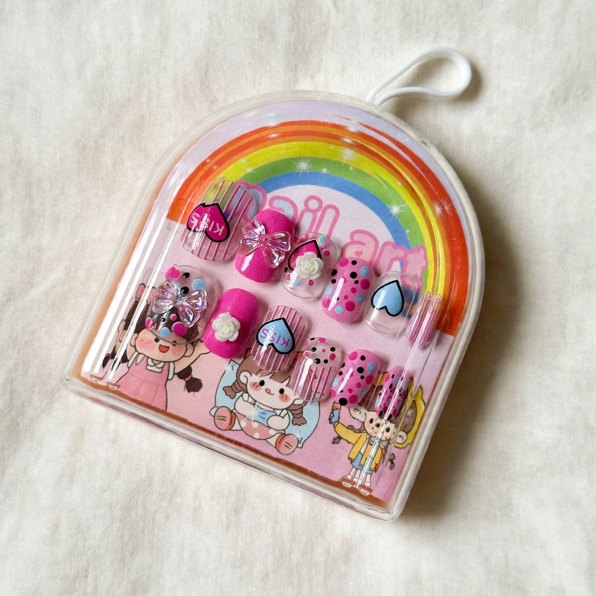 Hot Pink Hearts kids press-on nails
