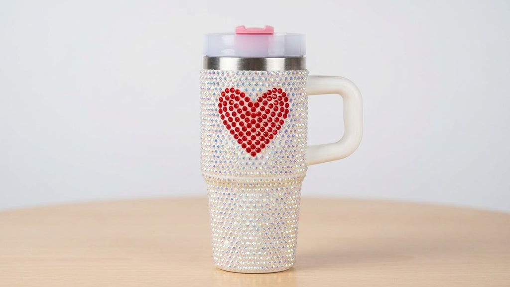 Bling Rhinestone Insulated Tumbler with Red Heart Design, view 3