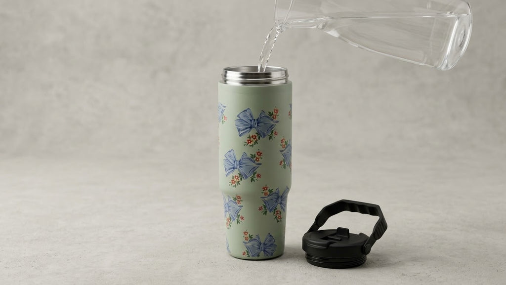 Sage Green Ribbon Coquette Insulated Travel Tumbler, view 3