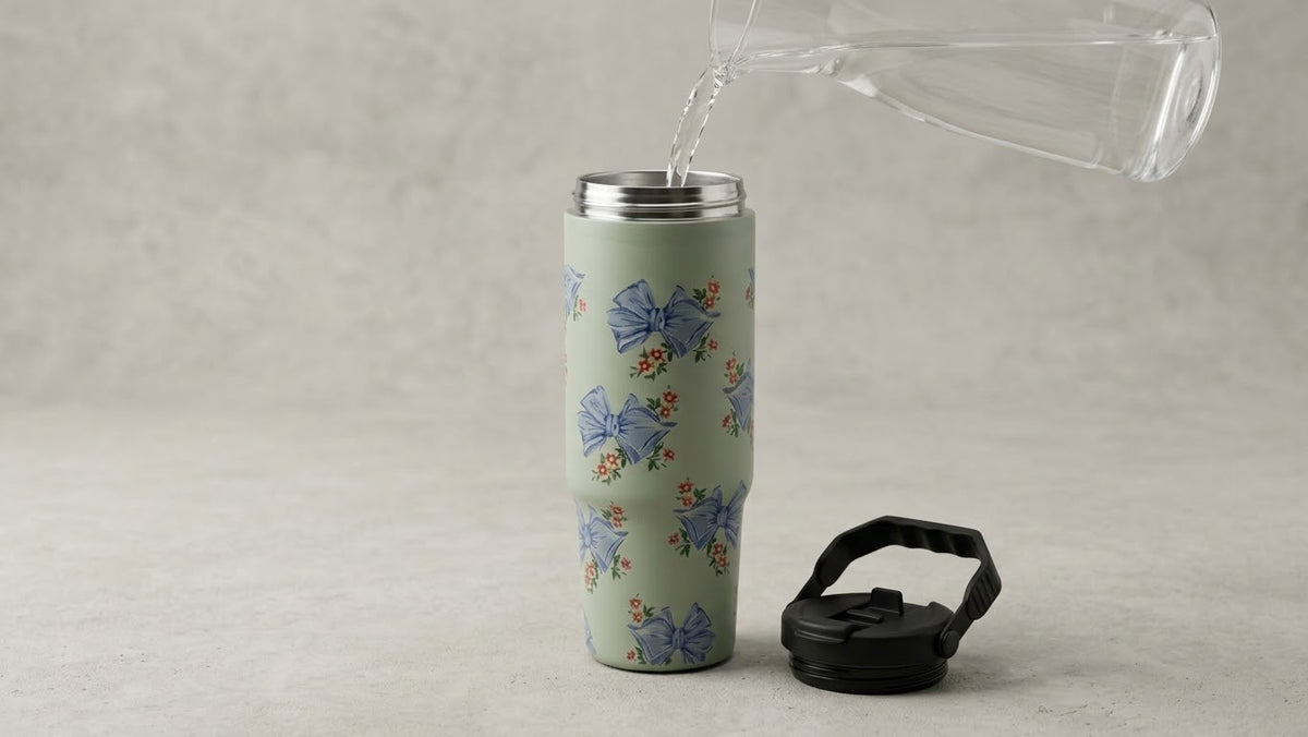 Sage Green Ribbon Coquette Insulated Travel Tumbler, view 3