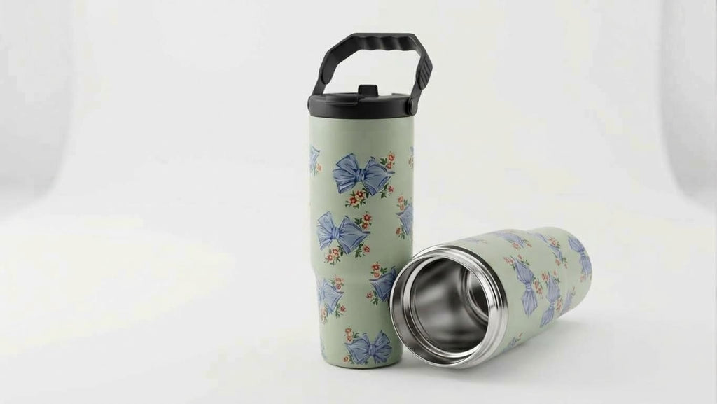 Sage Green Ribbon Coquette Insulated Travel Tumbler